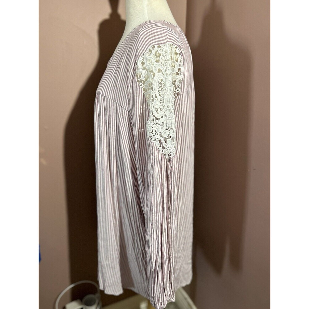 Lane Bryant Long Sleeve Pull Over Top Womens Plus 22/24 Lace Insert Pink White - Picture 4 of 9